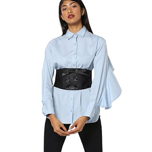 ASOS Black Floral Lace Satin Ribbon Button Closure Corset Wide Waist Belt 33" - Picture 13 of 16